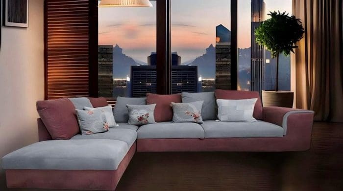 Modern pink & grey corner sofa convertible into bed: Style, Comfort and elegance in one. Sofa, bed and storage-your all-in-one solution! best furniture galleries in lebanon