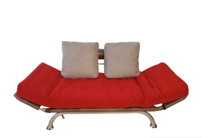 From sofa to dreamy bed in seconds! The ultimate in space-saving comfort. Our Red sofa bed awaits you!!
