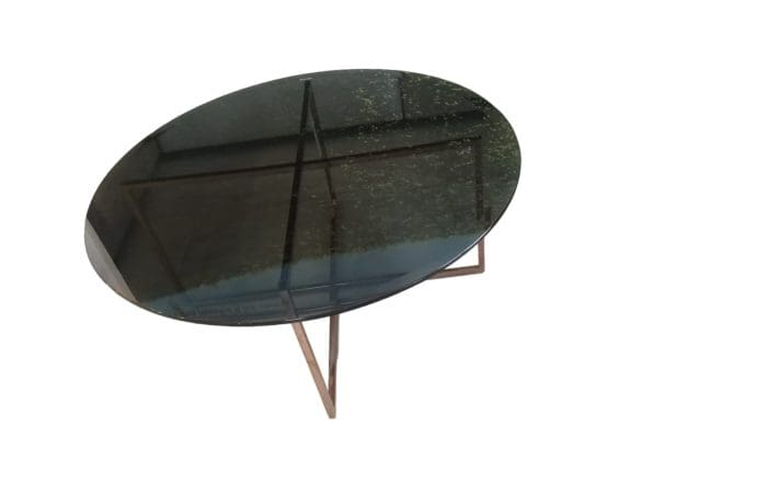 Round Chrome Coffee Table. Material: Rose Gold Chrome and Black Glass Top. Size: Dia90*H40CM. Made In Poland